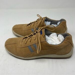 Keds Suede Lace-Up Sneakers  | Tan with Gray Stripes | Size 7.5